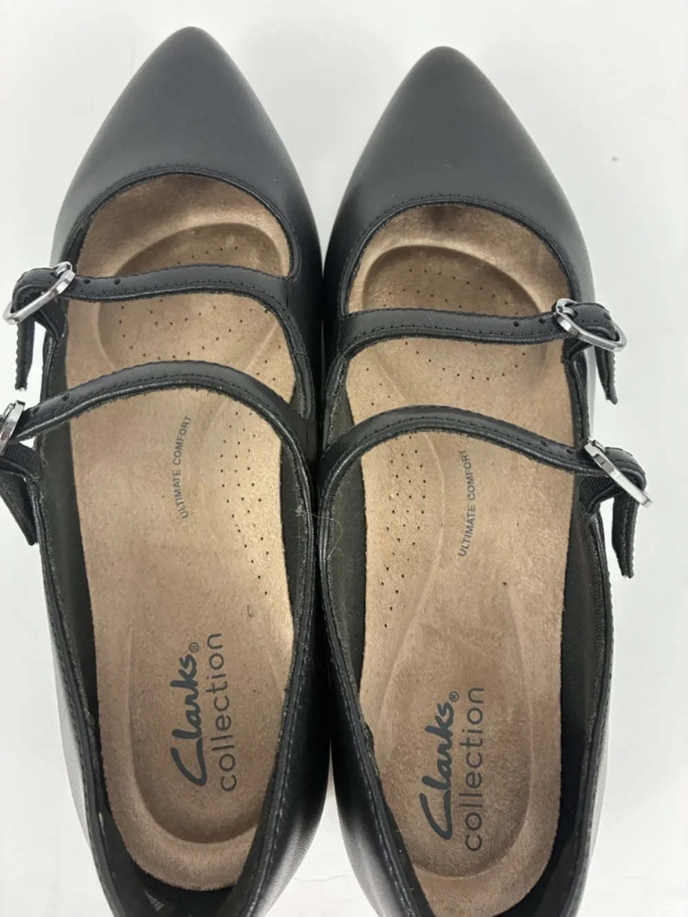 Clarks Natalyn Lane Ballet Flats NEW 7 Wide 7W Black Leather Pointed Toe Strappy